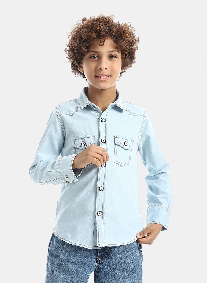 Andora Casual Long-Sleeve Boy's Shirt_light blue - Image 1